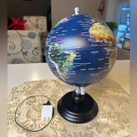 Illuminated Blue Globe with Black Base World Globe Educational Geography Globe - Picture 5 of 10